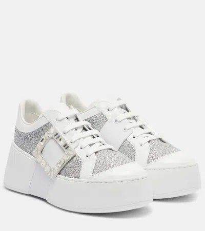 Roger Vivier Viv' Skate Embellished Sneakers In Silver