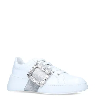 Roger Vivier Viv Skate Glitter Buckle Sneakers In White