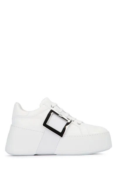 Roger Vivier Viv Skate High Abs Metallic Sneaker In White