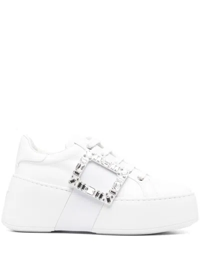 Roger Vivier Viv Skate High Strass Leather Sneakers