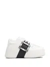 Roger Vivier Viv Skate High Strass Leather Sneakers In White