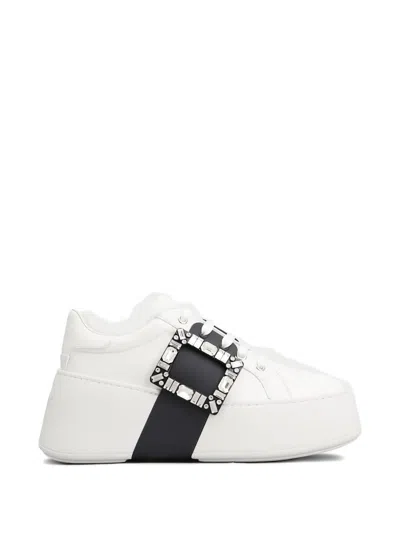 Roger Vivier Viv Skate High Strass Leather Sneakers In Blue