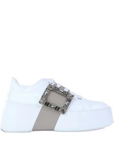 Roger Vivier Viv Skate High Strass Leather Sneakers In Brown
