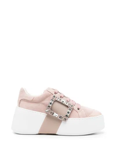 Roger Vivier Viv Skate High Strass Leather Sneakers In Pink
