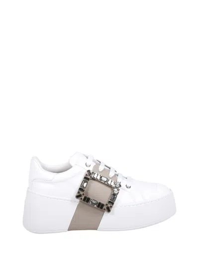 Roger Vivier Viv Skate High Strass Sneaker In White