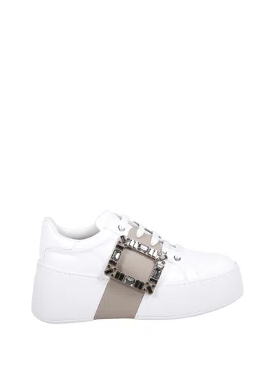 Roger Vivier Viv Skate High Strass Sneaker In White
