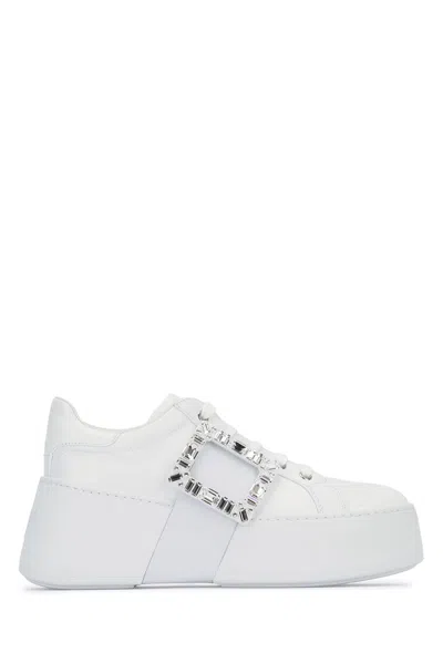 Roger Vivier Viv Skate Crystal-embellished Rubber-trimmed Leather Sneakers In White