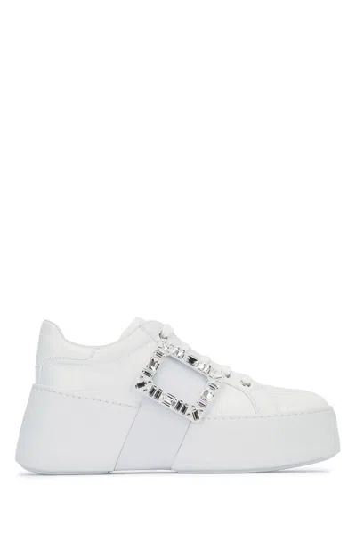Roger Vivier Viv Skate High Strass Sneakers In White