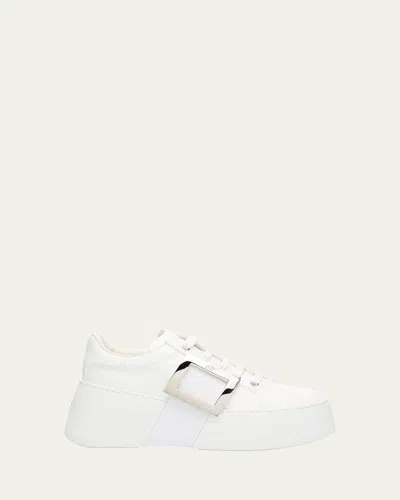 Roger Vivier Viv Skate Leather Buckle Sneakers In White