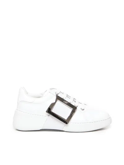 Roger Vivier Viv Skate Leather Sneakers In White