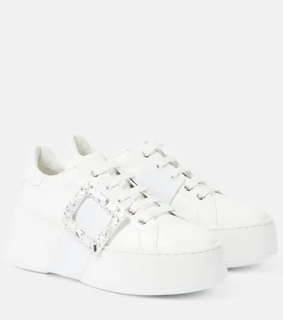 Roger Vivier Viv Skate High Crystal-embellished Rubber-trimmed Leather Sneakers In White