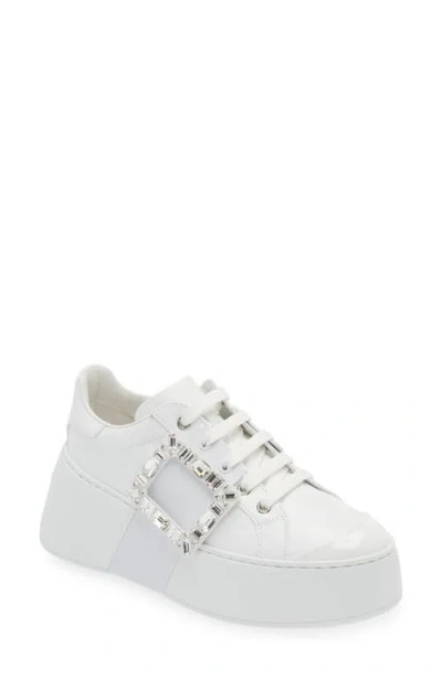 Roger Vivier Viv Skate Crystal-embellished Rubber-trimmed Leather Sneakers In White