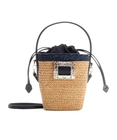 Roger Vivier Viv' Skate Raffia Bucket Bag In Multicolor