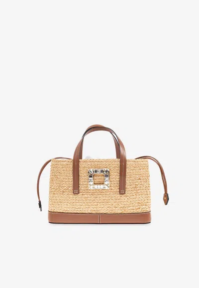 Roger Vivier Viv' Skate Raffia Tote Bag In Beige