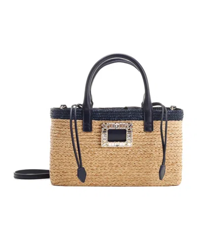 Roger Vivier Viv' Skate Raffia Tote Bag In Nude