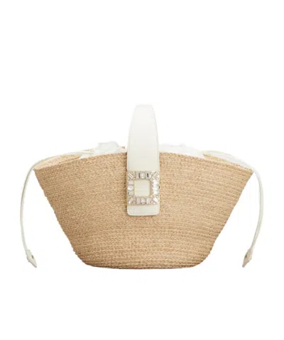 Roger Vivier Embellished Leather-trimmed Raffia-effect Tote Bag In Brown