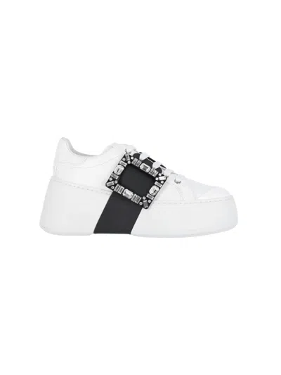 Roger Vivier Viv Skate High Strass Leather Sneakers In White