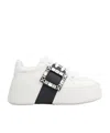 Roger Vivier Viv Skate High Strass Leather Sneakers In White
