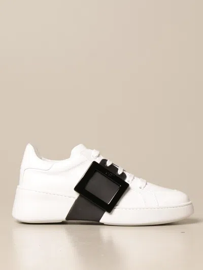 Roger Vivier Viv 'skate Sneakers In Leather With Buckle In White
