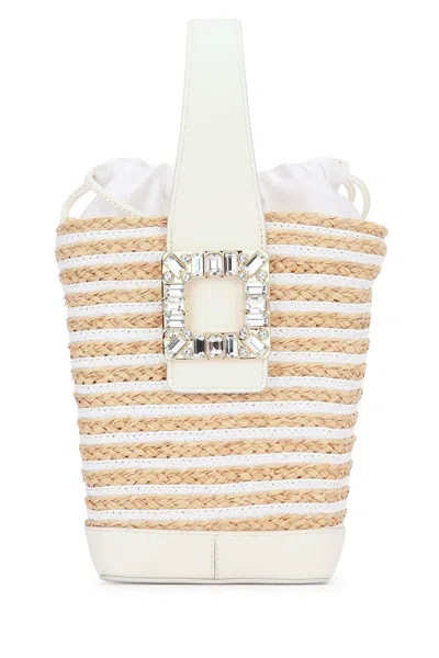 Roger Vivier Viv' Skate Top Handle Basket Straw In Brown