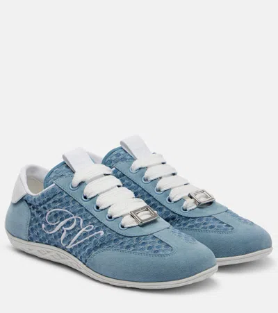 Roger Vivier Viv Low Sneakers Suede Leather Rubber Sole In Blue
