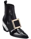 Roger Vivier Viv Tex Leather Bootie In Black