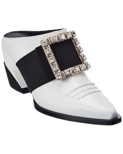 Roger Vivier Viv Tex Leather Mule In White