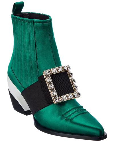 Roger Vivier Viv Tex Satin Bootie In Green