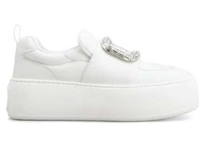 Pre-owned Roger Vivier Viv' Up Crystal Buckle (women's) Sneakers In White