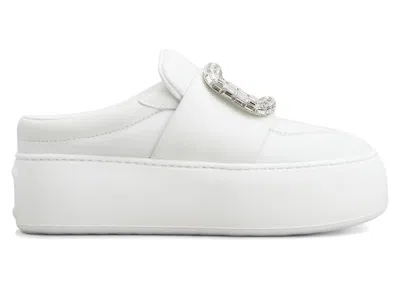 Pre-owned Roger Vivier Viv' Up Mules Crystal Buckle (women's) Sneakers In White
