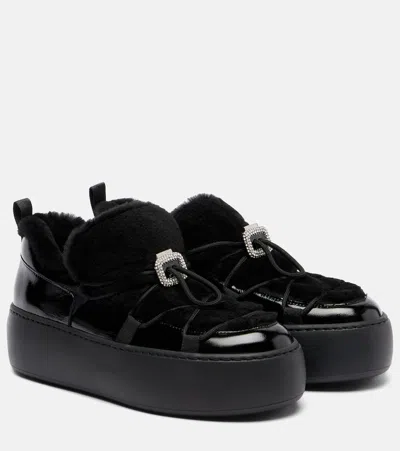 ROGER VIVIER VIV' UP SHEARLING AND PATENT LEATHER SNEAKERS