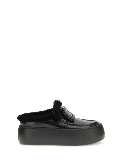Roger Vivier Viv' Up Shearling Mules In Black