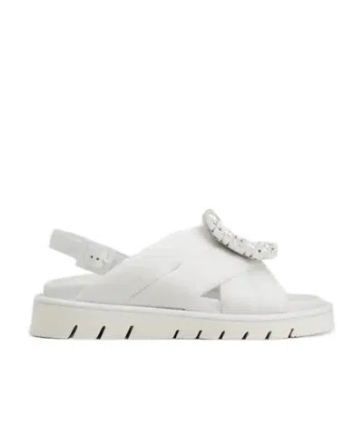 Roger Vivier Viv' Winter Strass Buckle Sandals In Technical Fabrics In White