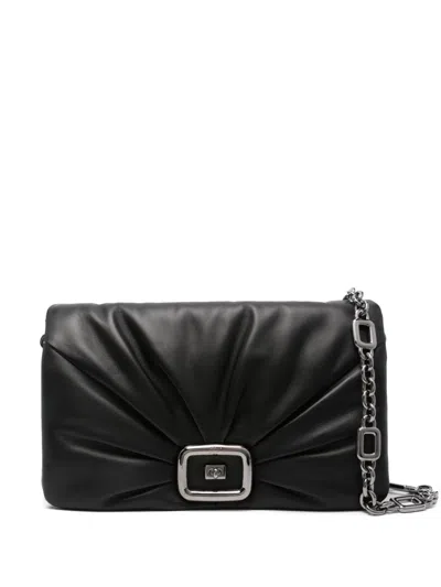 Roger Vivier Viv'choc Leather Clutch In Black