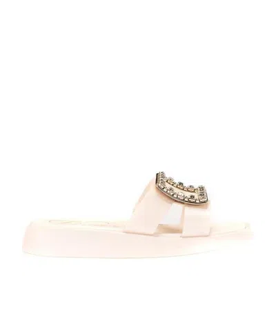 Roger Vivier Vivier Diamond Button Muller Sandals In White