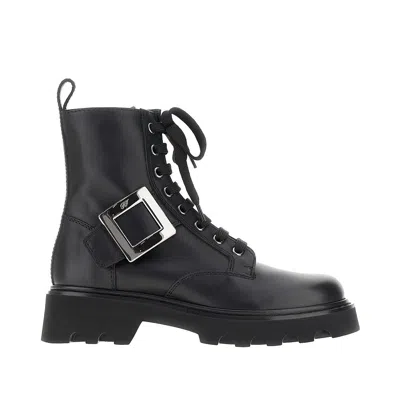 Roger Vivier 'viv'rangers' Leather Combat Boots In Black