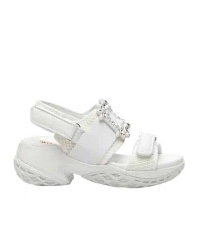 Roger Vivier Viv'run Strass Buckle Sandals In White