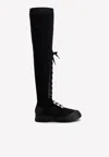 Roger Vivier Walky Viv' Strass Buckle Knee-high Boots In Fabric And Leather