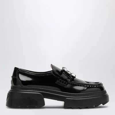 Roger Vivier Wallaviv Strass Buckle Patent Leather Loafers In Black