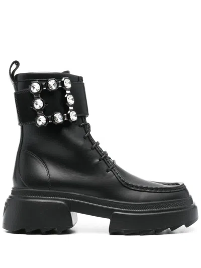ROGER VIVIER ROGER VIVIER WALLAVIV STRASS BUCKLE LEATHER BOOTS