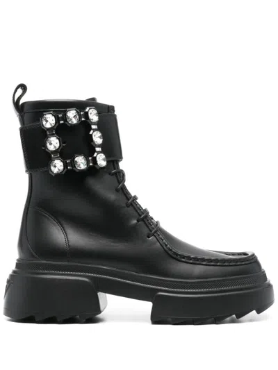 ROGER VIVIER ROGER VIVIER WALLAVIV STRASS BUCKLE LEATHER BOOTS