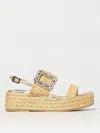 Roger Vivier Raffia Crystal Buckle Platform Sandals In Cream