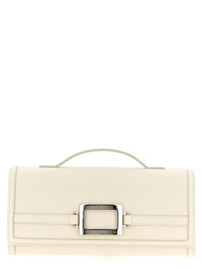 Roger Vivier White Belle Vivier Clutch In Neutral