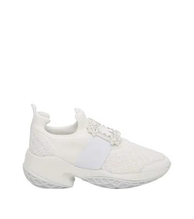 Roger Vivier White Crystal Sneakers In Neutral