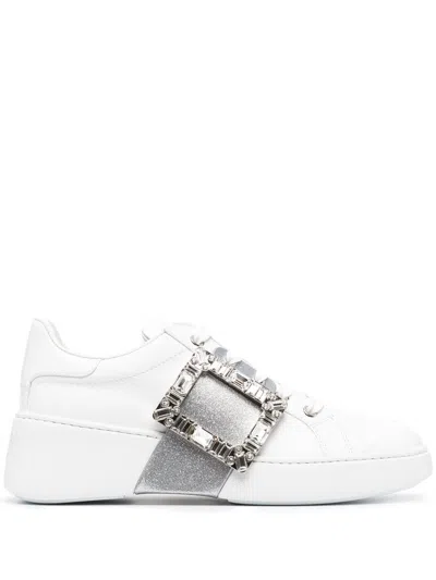 Roger Vivier White Glitter Buckle Sneakers