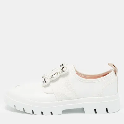 Pre-owned Roger Vivier White Leather Vivier Desert Slip On Sneakers Size 36