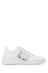 Roger Vivier Viv Skate Crystal-embellished Rubber-trimmed Leather Sneakers In White
