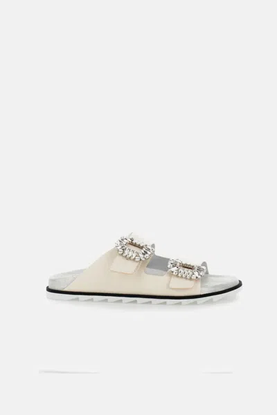 Roger Vivier Slidy Viv Double-strap Flat Sandals In Neutral