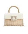 Roger Vivier Wicker Jewel Mini Flower Strass Buckle Clutch Bag In Leather And Rattan