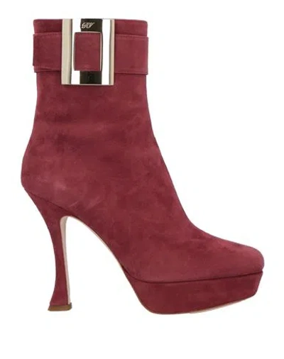 Roger Vivier Woman Ankle Boots Antique Rose Size 9 Leather In Red